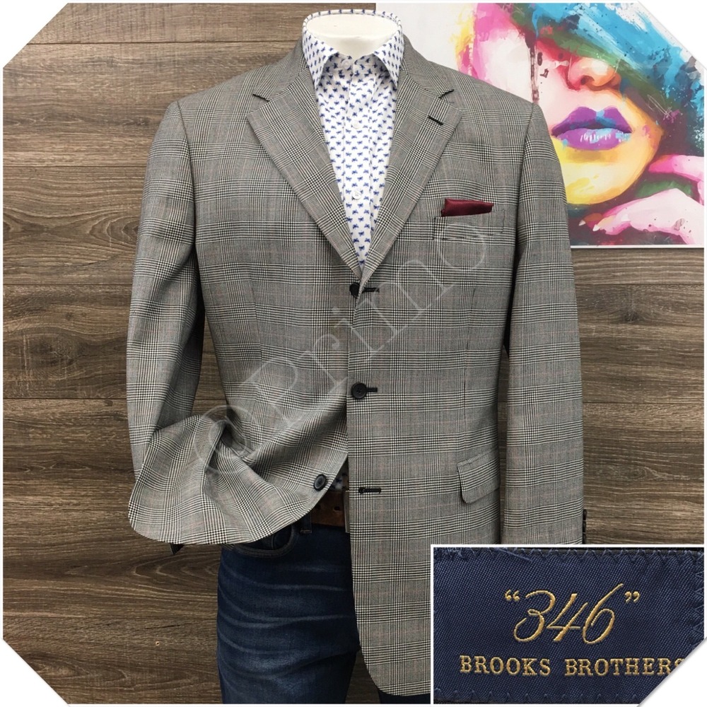 BROOKS BROTHERS‎ Mens Wool Blazer Sport Coat Casual Jacket Size 44L Suit (FLAWS)